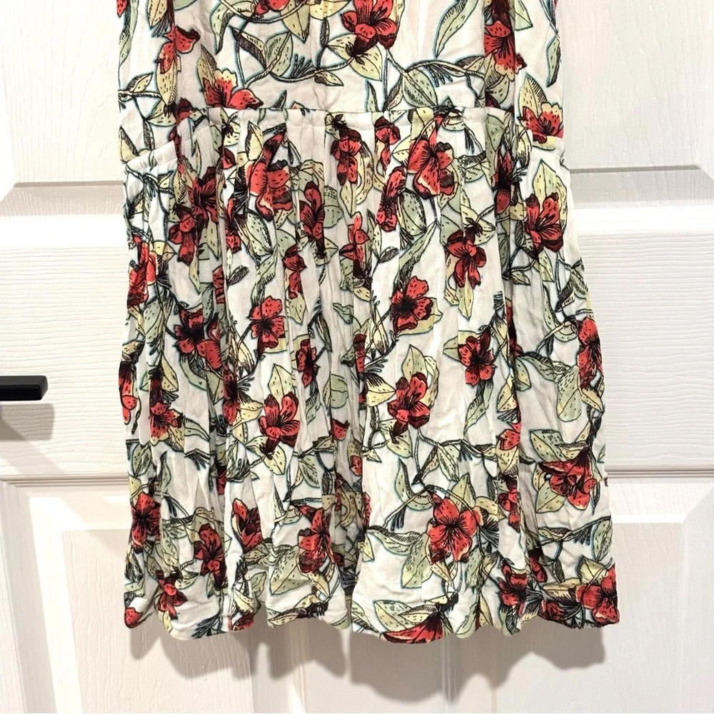 FREE PEOPLE Floral Tropical Ruffle Shoulder Side Tie‎ POCKETS Mini Dress SIZE XS